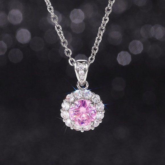 🎁 New Luxury Sparkly Pink Crystal CZ Necklaces for Women, HA4601 - Picture 2 of 4